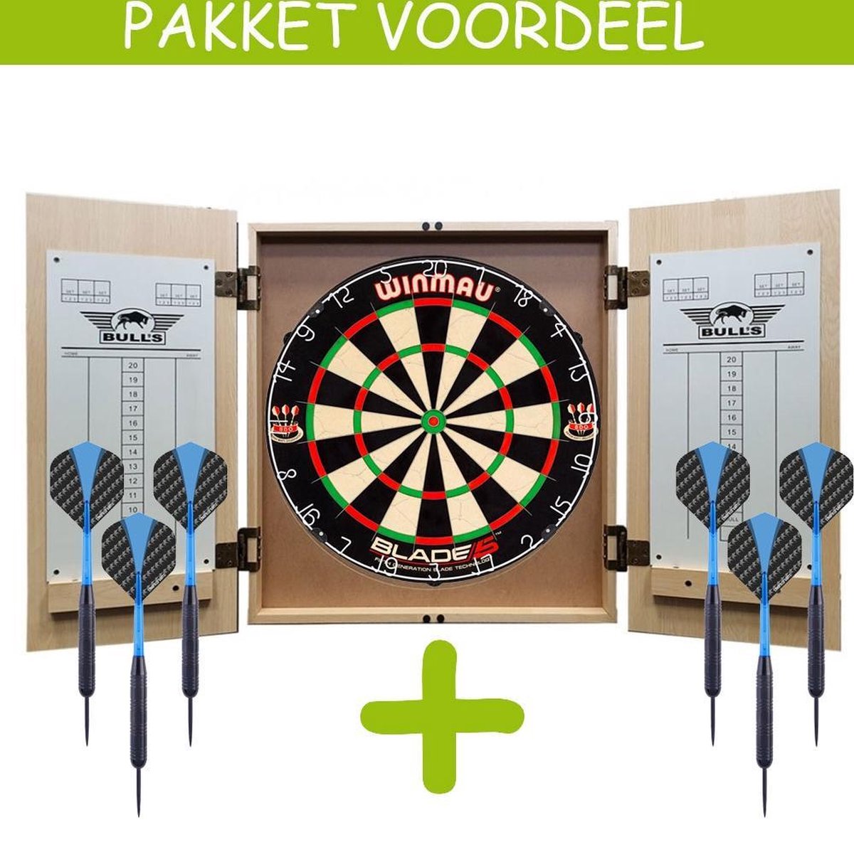 Deluxe Dartkabinet Light Oak + Blade 5 + 2 Sets Black Brass